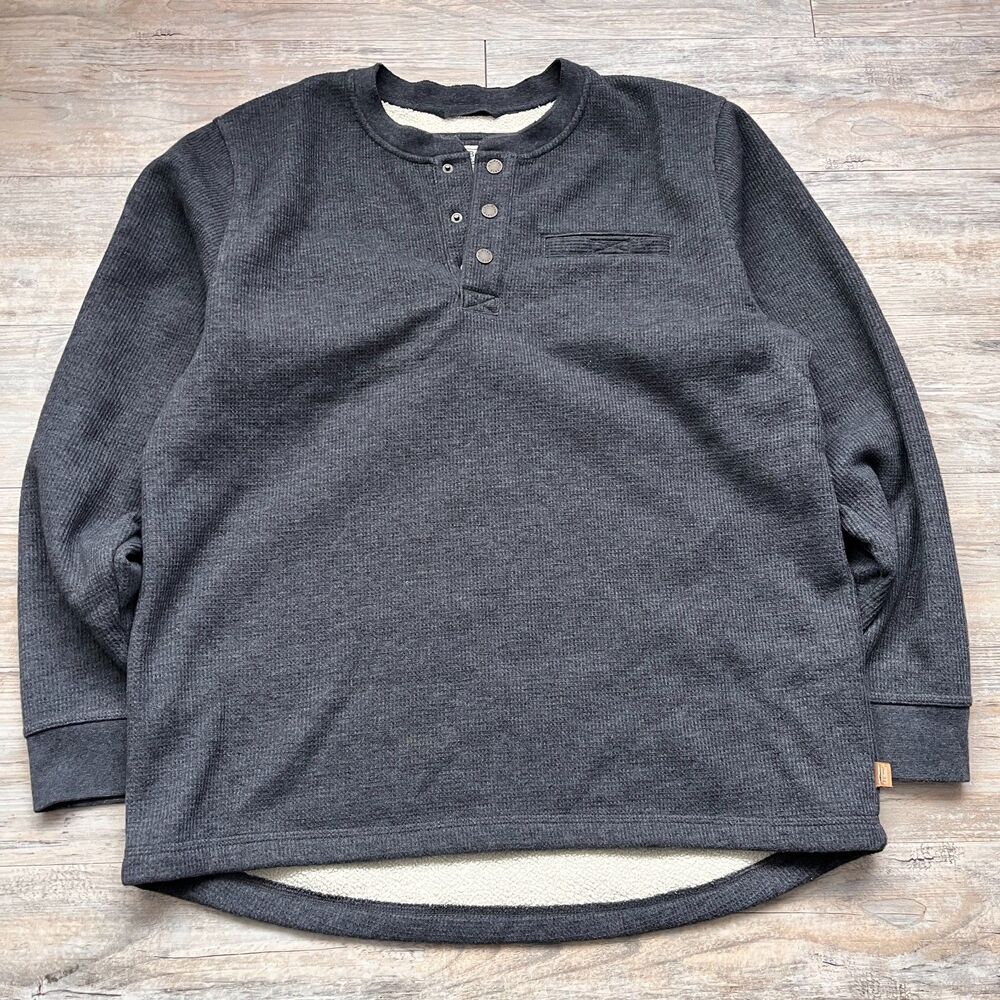L.L.Bean Katahdin Iron Works Bonded Waffle Fleece Henley Men's Large Gray Cozy